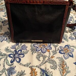 Brahmin Black Leather Crossbody with Brown Croc Trim